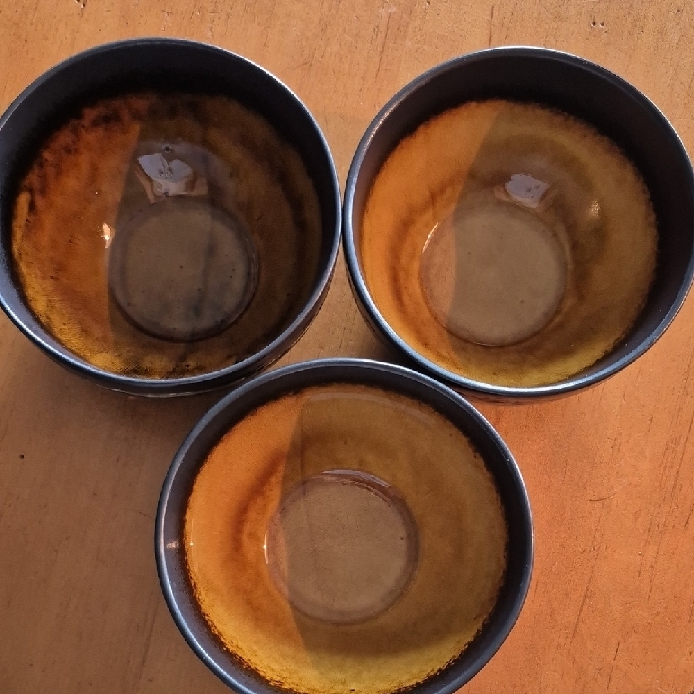 Set of Three Solaris by Joseph Abboud Brown and Gold Ceramic Bowls